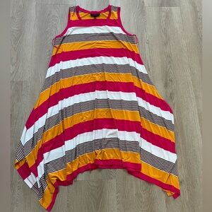 Lane Bryant Pink/Orange/White Striped Hanky Hem Midi Dress, 14/16